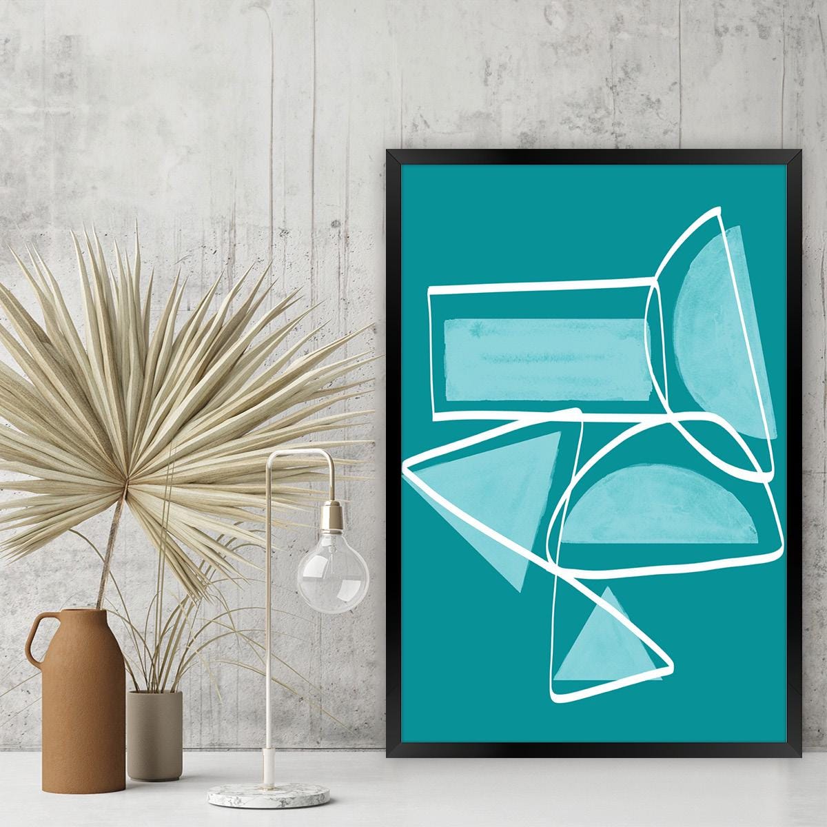 Blue Geometric Abstract Canvas Print: Modern Colorful Wall Art, Framed Options Available