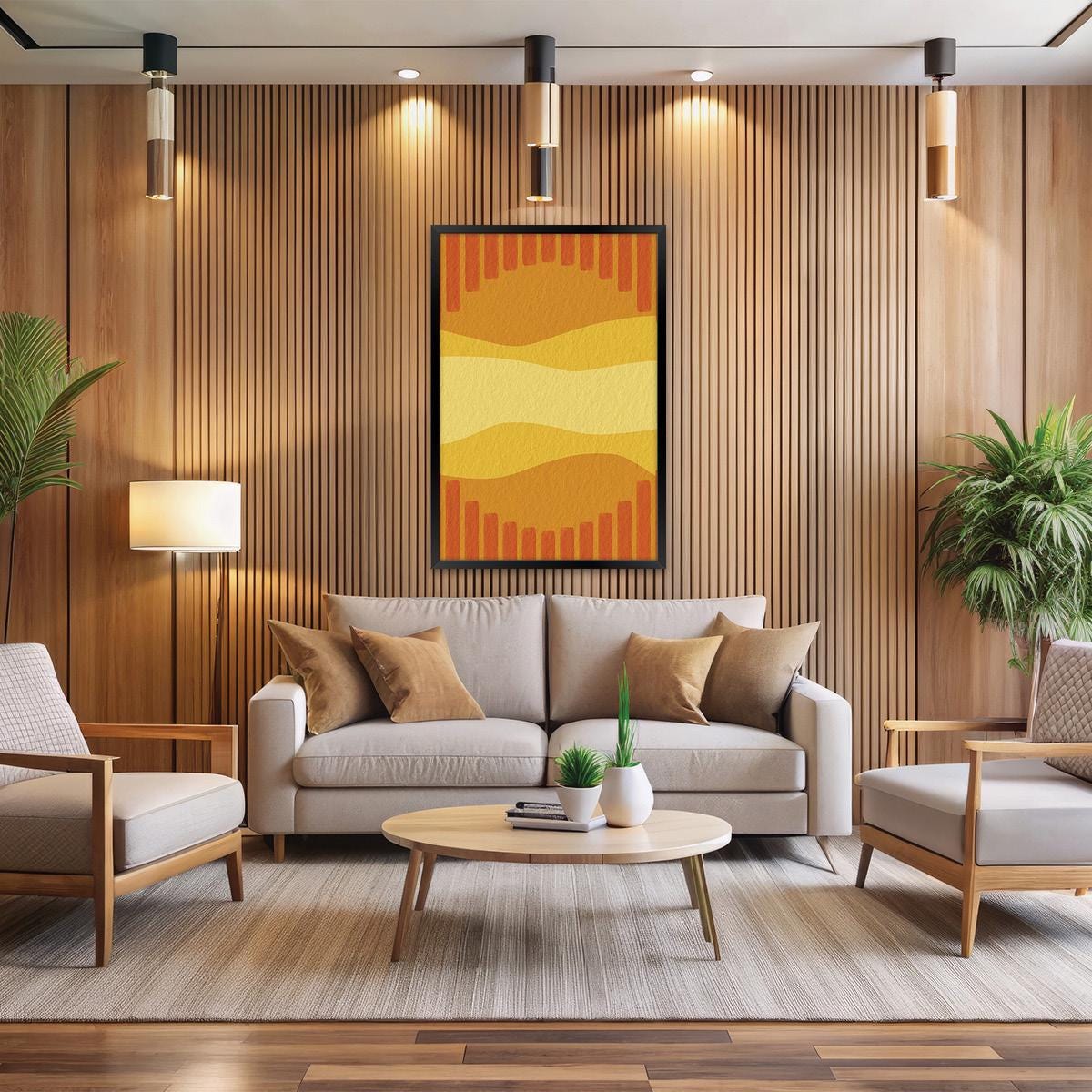 Colorful Abstract Canvas Print: Yellow Sunset Modern Home Decor, Framed Options Available