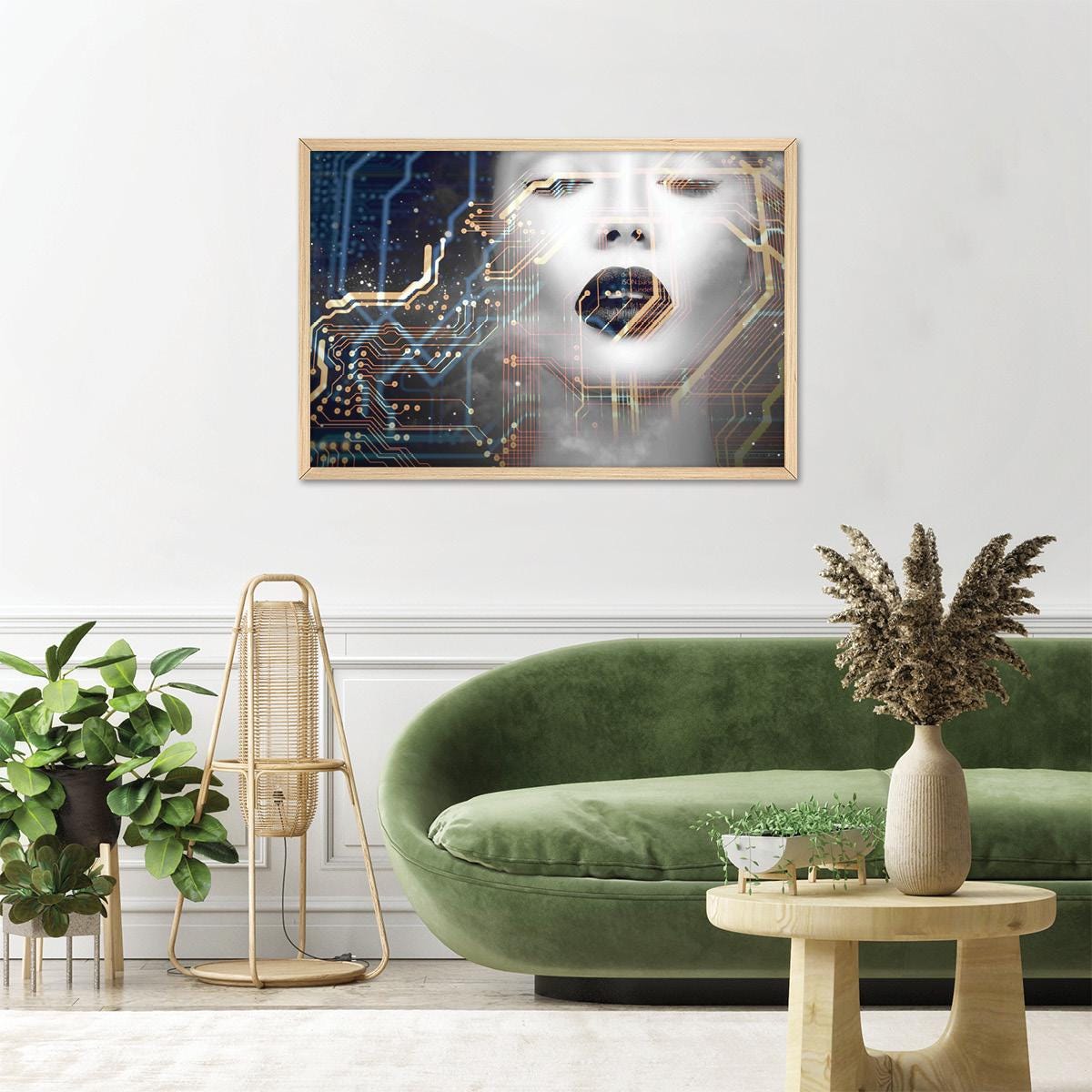 Ethereal Futuristic Woman Portrait | Abstract Fantasy Digital Canvas Print | Modern Sci-Fi Wall Art Decor