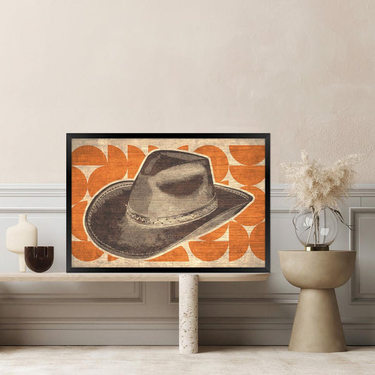 Vintage Western Cowboy Hat Canvas Print - Rustic Farmhouse Americana Wall Art, Framed Options Available