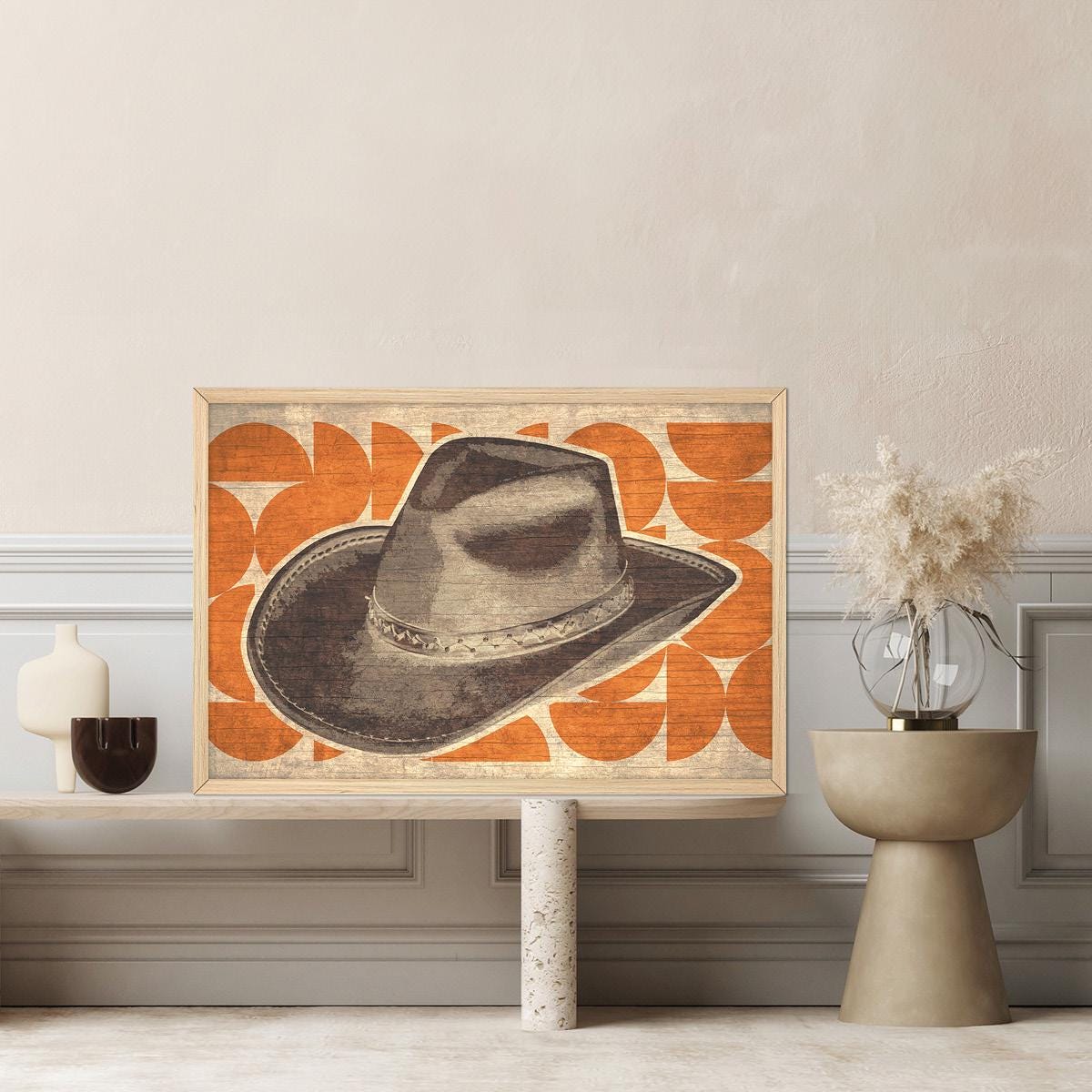 Vintage Western Cowboy Hat Canvas Print - Rustic Farmhouse Americana Wall Art, Framed Options Available