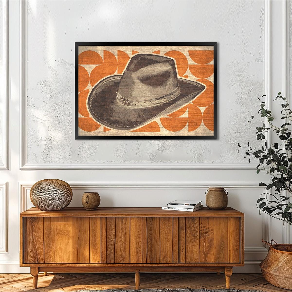 Vintage Western Cowboy Hat Canvas Print - Rustic Farmhouse Americana Wall Art, Framed Options Available