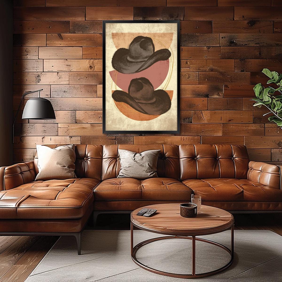 Vintage Western Cowboy Hat Canvas Wall Art - Rustic Modern Farmhouse Decor, Framed Cowboy Artwork