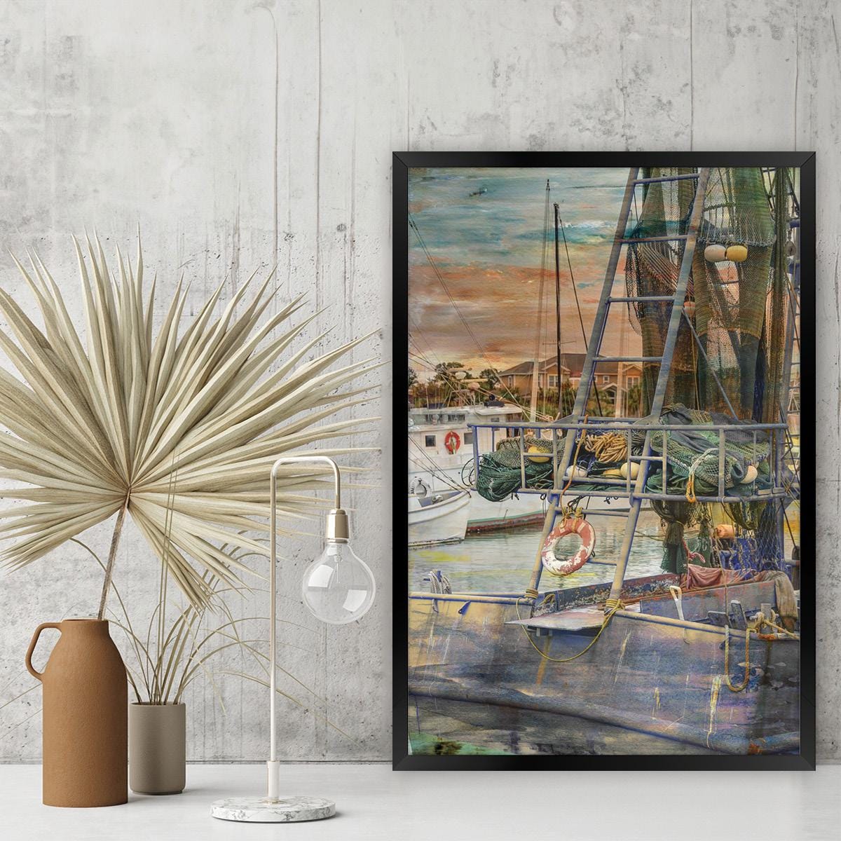 Shrimp Boat Canvas Wall Art - Coastal Nautical Home Decor, Framed Artwork Available