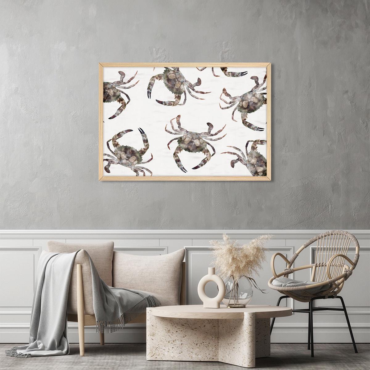 Modern Coastal Crab Canvas Wall Art - Sealife Beach House Decor, Framed Artwork Available