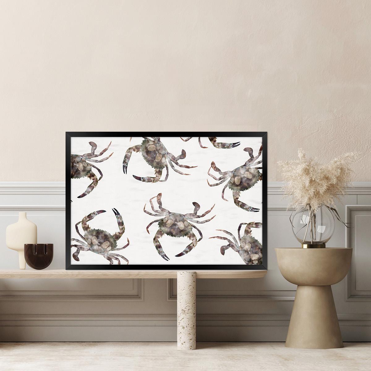 Modern Coastal Crab Canvas Wall Art - Sealife Beach House Decor, Framed Artwork Available