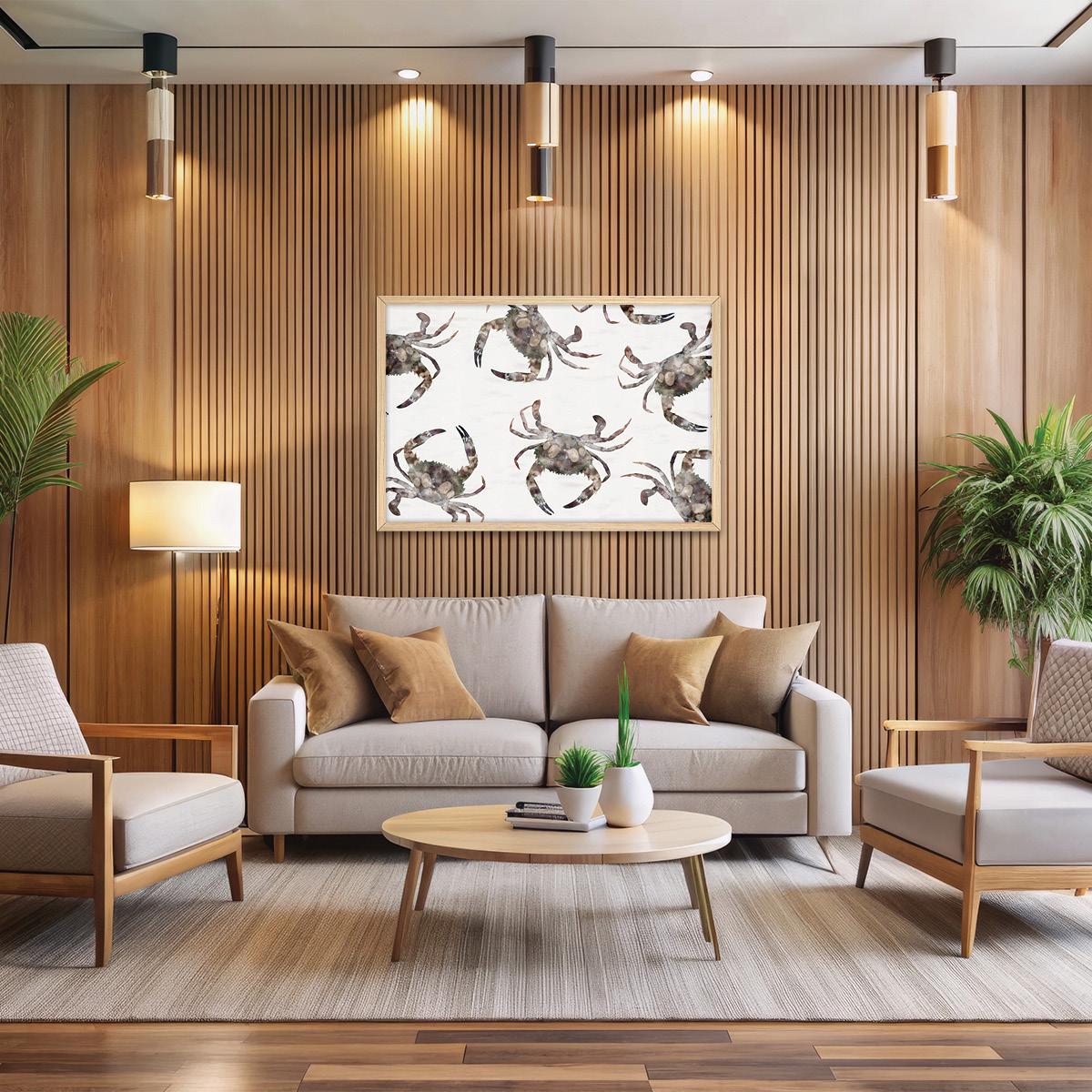 Modern Coastal Crab Canvas Wall Art - Sealife Beach House Decor, Framed Artwork Available