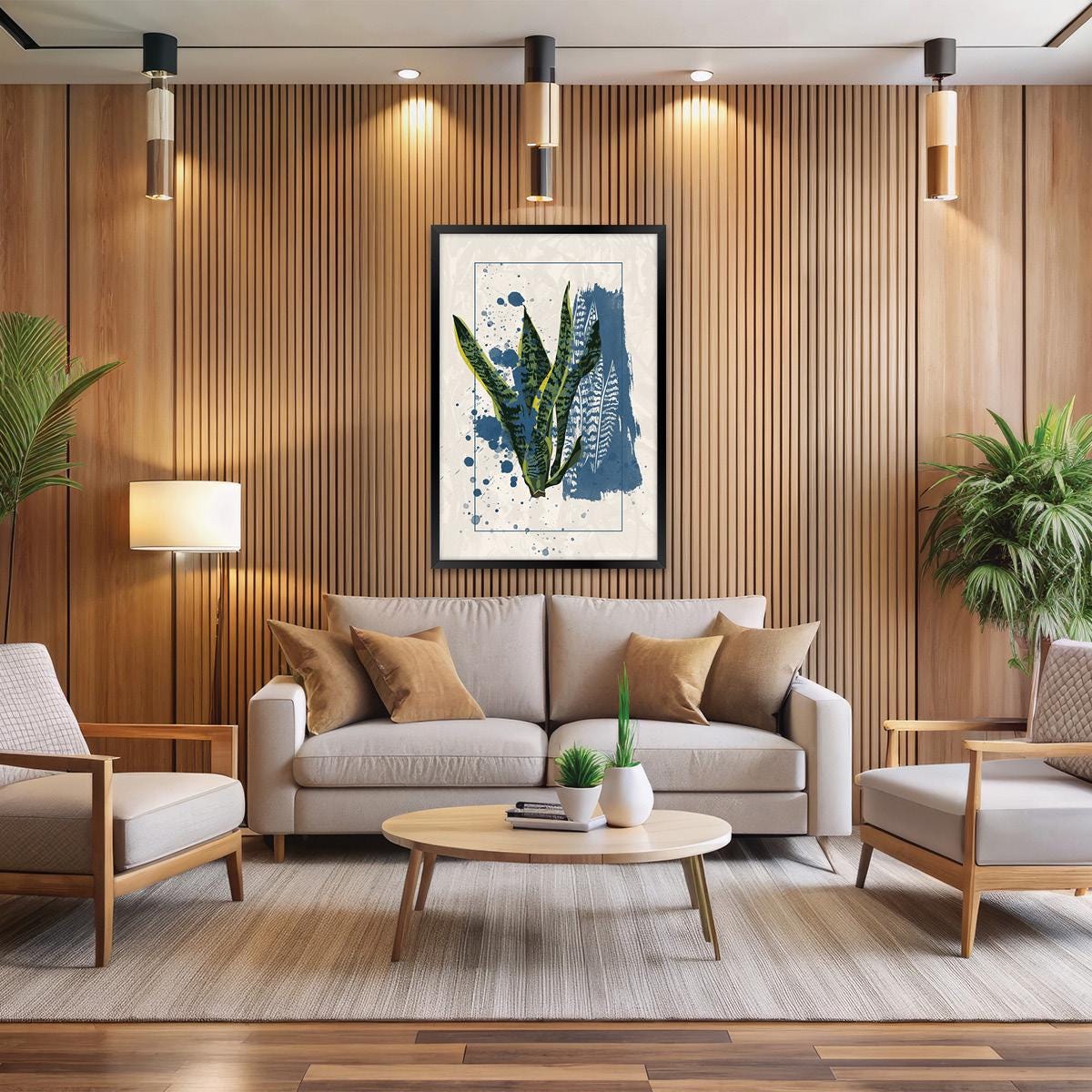 Modern Botanical Plant Canvas Art – Colorful Leaf Print, Framed Artwork