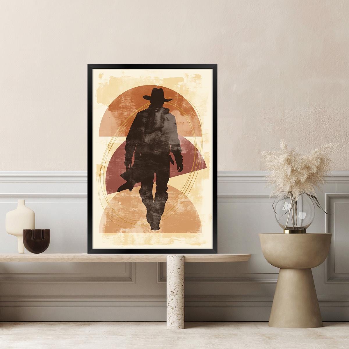 Vintage Western Cowboy Canvas Print - Rustic Farmhouse Americana Wall Art, Framed Options Available