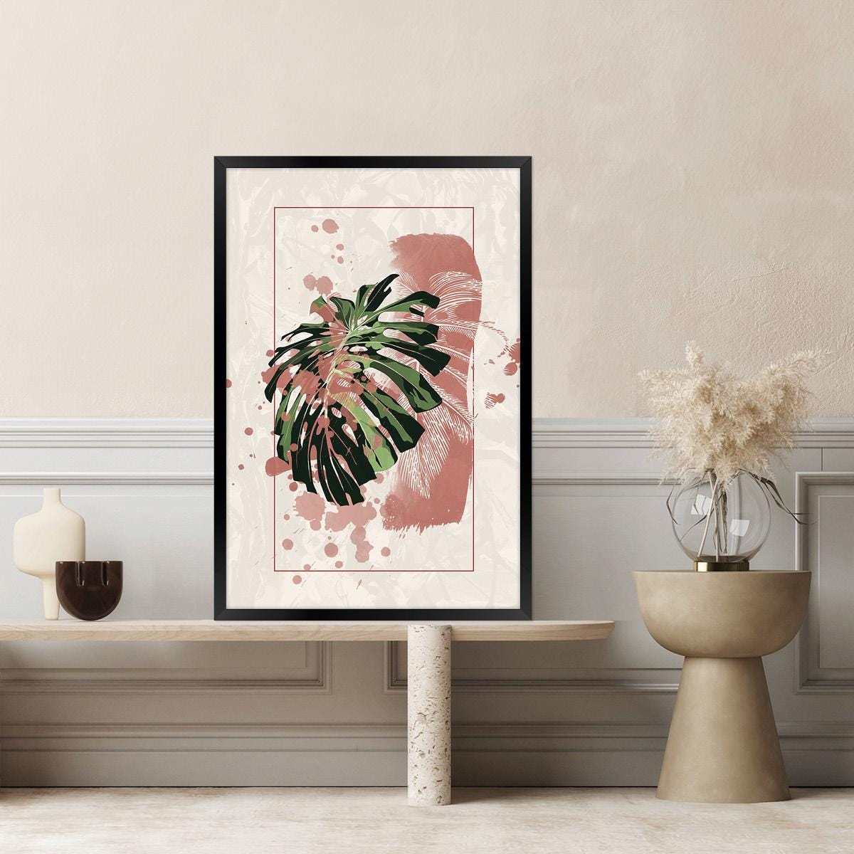 Modern Plant Leaf Canvas Wall Art - Colorful Botanical Home Decor, Nature Inspired Framed Artwork
