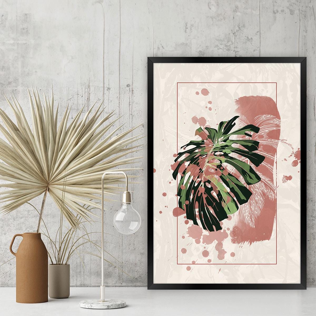 Modern Plant Leaf Canvas Wall Art - Colorful Botanical Home Decor, Nature Inspired Framed Artwork
