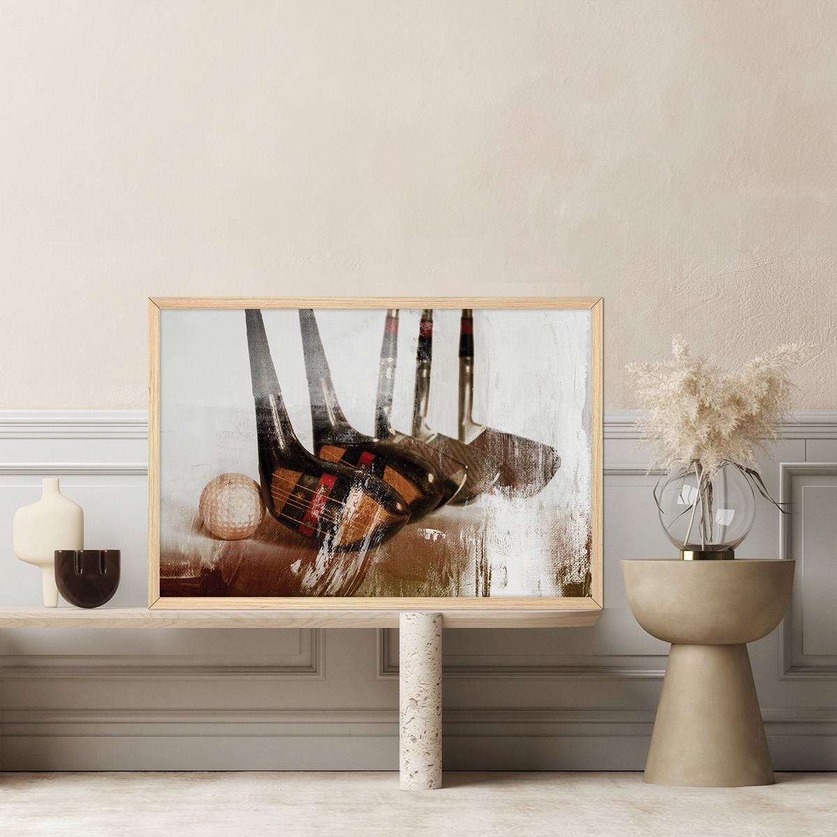 Modern Golf Club Wall Art - Man Cave Sports Home Decor, Framed Artwork