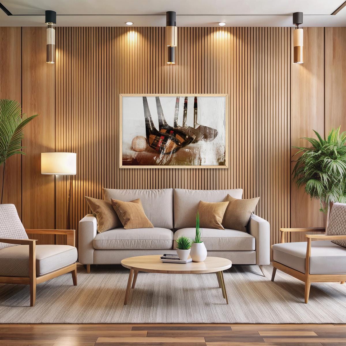 Modern Golf Club Wall Art - Man Cave Sports Home Decor, Framed Artwork