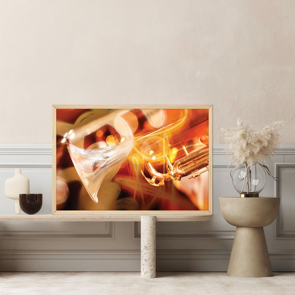 Abstract Jazz Inspired Wall Art - Music Lover Modern Home Decor, Trumpet Framed Artwork