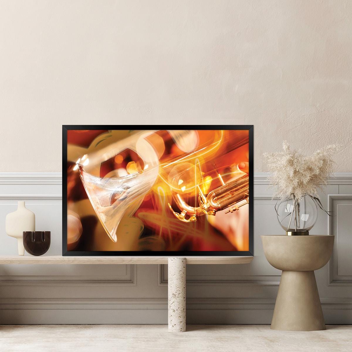Abstract Jazz Inspired Wall Art - Music Lover Modern Home Decor, Trumpet Framed Artwork