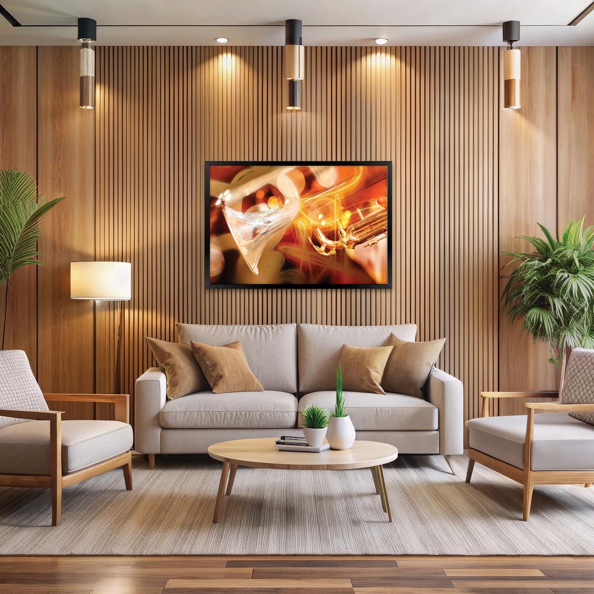 Abstract Jazz Inspired Wall Art - Music Lover Modern Home Decor, Trumpet Framed Artwork