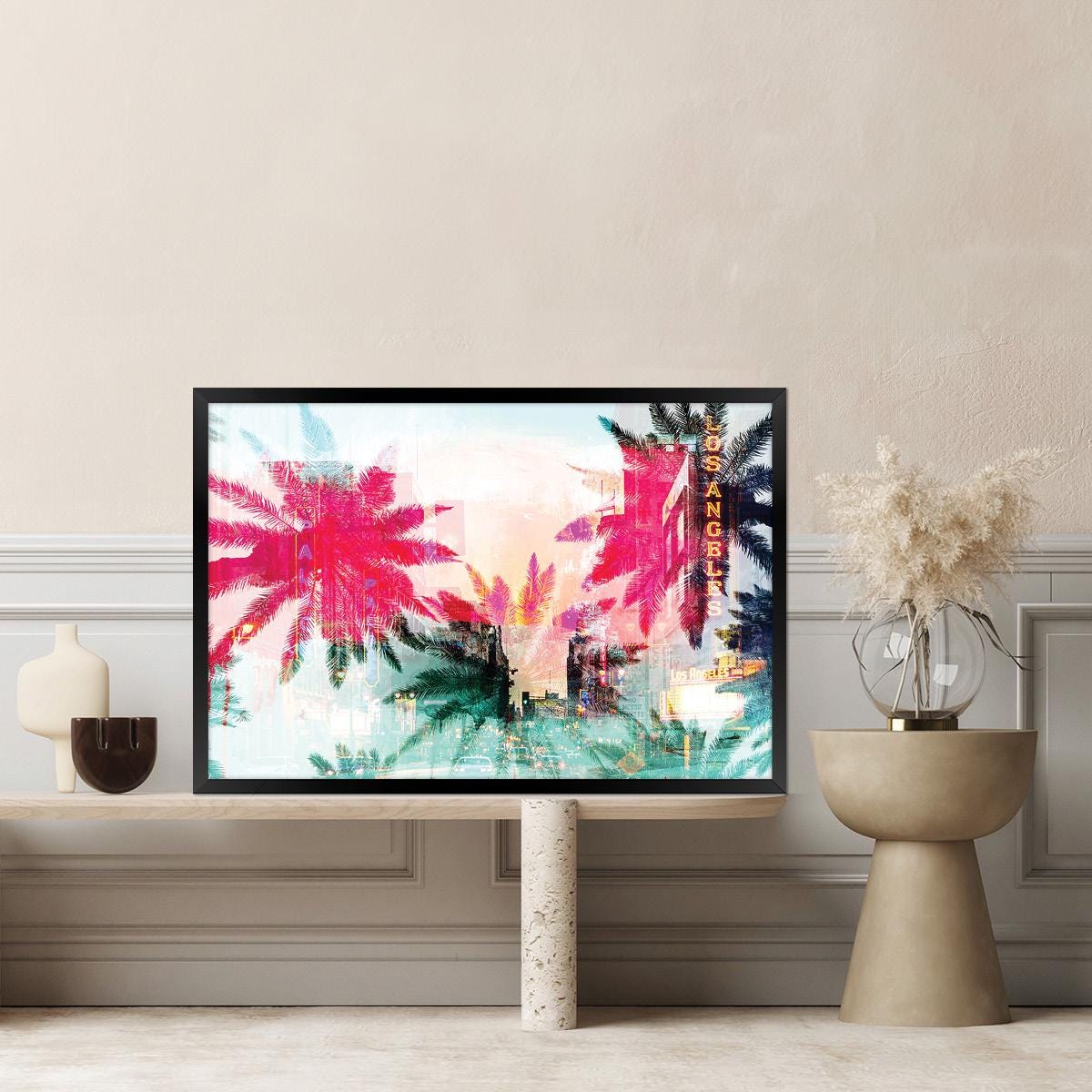 Abstract Colorful Palm Trees Canvas Print: Modern Coastal Wall Art, Framed Options Available